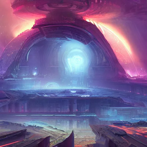 Prompt: Massive subterranean galaxy in sprawling ancient ruins of Atlantis ocean in the style of Stephan Martiniere, trending on artstation, vivid and vibrant, concept art