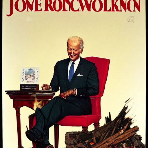 Prompt: a norman rockwell painting of the Joe Biden sitting in a chair, cozy fire, award winning,