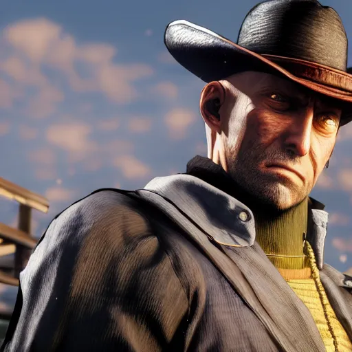 Prompt: a portrait of one punch man in the red dead redemption 2 character art style, shot from red dead redemption 2, digital art, trending on artstation, behance, ray tracing x, wet reflections, unreal engine 5, intricate details, fantasy, hyper realism, humongous view, smooth, cinematic