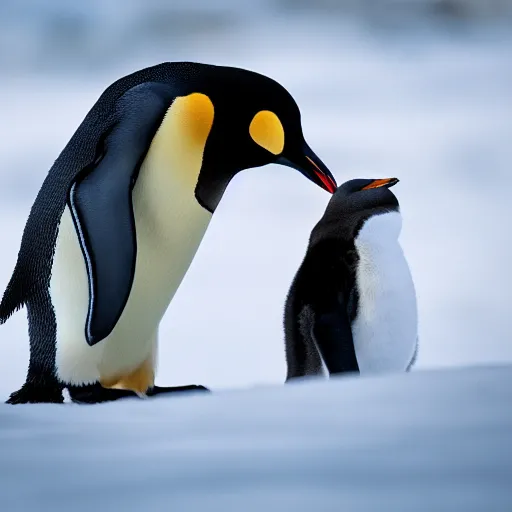 Image similar to pingo meets real penguin, nature photograph, realistic, long lens, national geographic, award - winning, 4 k