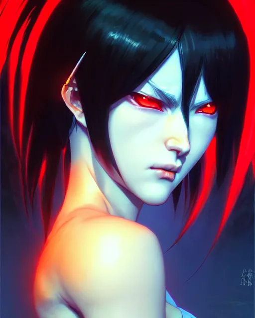 Image similar to portrait of devil jin, realistic shaded perfect face, fine details. anime, tekken. realistic shaded beautiful lighting poster by ilya kuvshinov katsuhiro otomo ghost - in - the - shell, magali villeneuve, artgerm, jeremy lipkin and michael garmash and rob rey