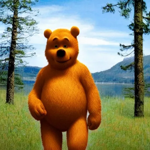 Image similar to photo of sasquatch bigfoot that looks like Winnie the Pooh