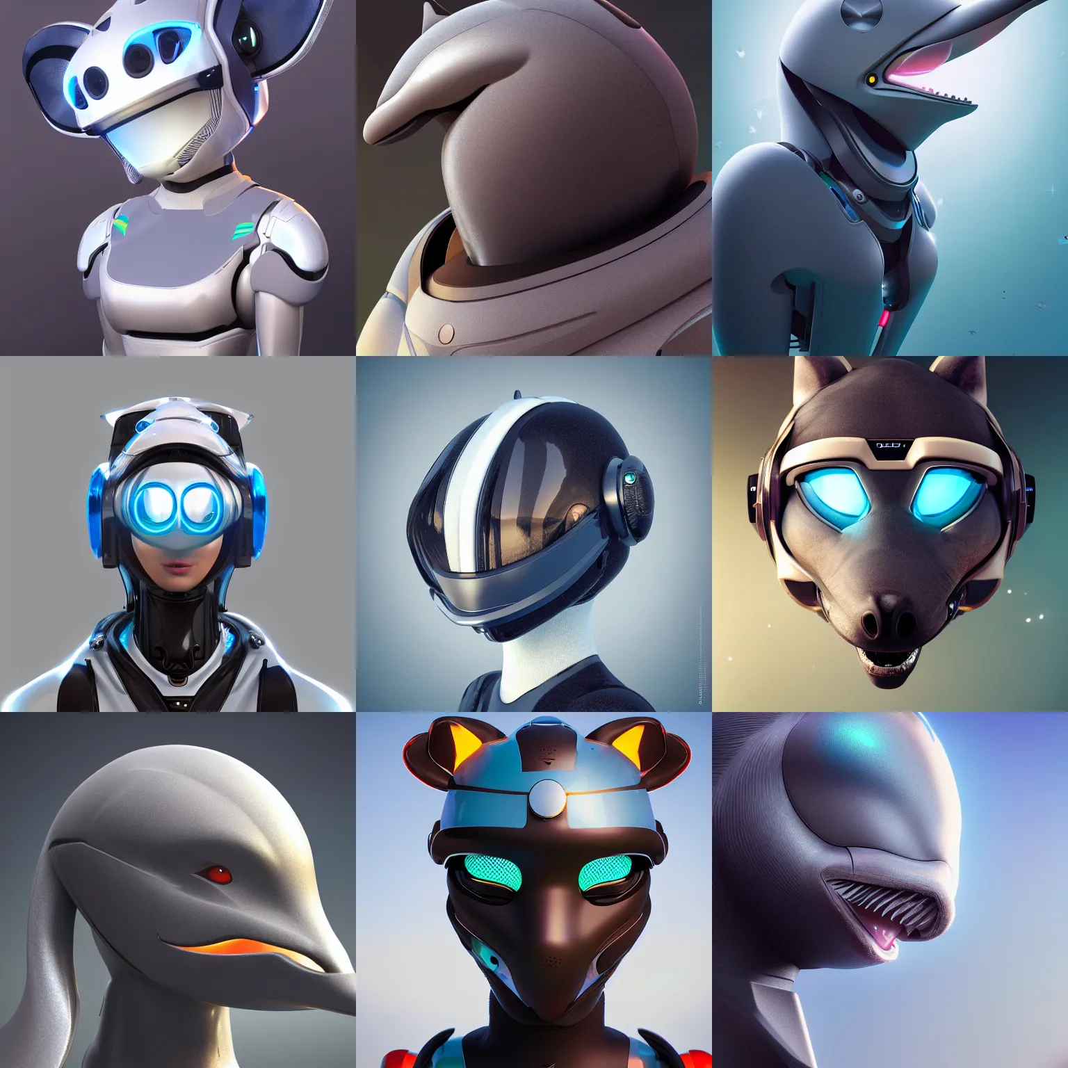 Prompt: very very beautiful furry art, bust profile picture of a robotic anthro dolphin, visor screen for face, round shapes, commission on furaffinity, cgsociety, octane render