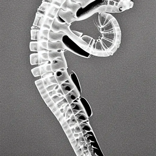 Image similar to x - ray imaging of a seahorse to capture the hidden structures of its bones