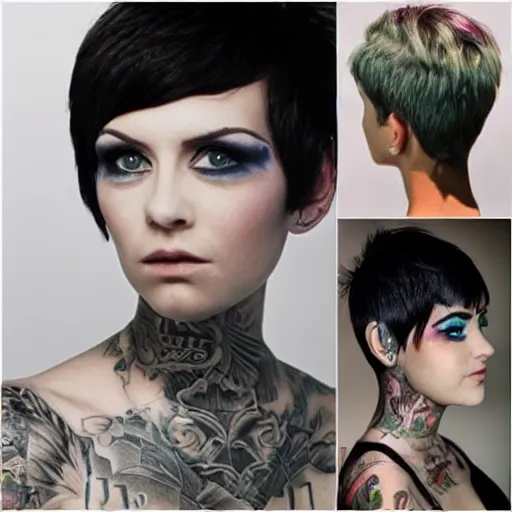 Image similar to A tattooed punk girl with a pixie cut, high-tech futuristic