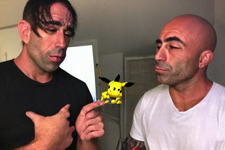 Prompt: joe rogan smoking weed with pikachu