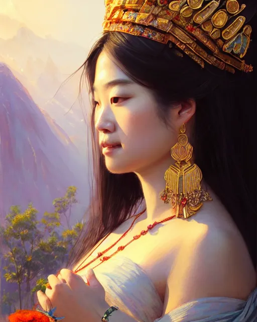 Prompt: a beautiful taiwan goddess with sundress with jewelry | | winter, realistic shaded, unpleasant face, good looking, fine details, realistic shaded lighting poster by greg rutkowski, magali villeneuve, artgerm, jeremy lipkin and michael garmash and rob rey