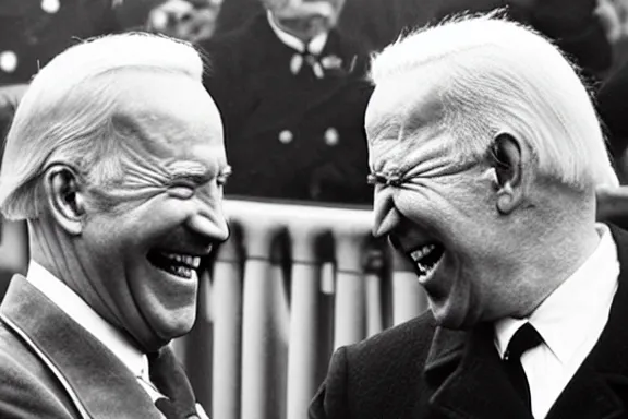 Image similar to “ very very intricate photorealistic photo of hitler and joe biden laughing together, detailed natural lighting, award - winning crisp details ”