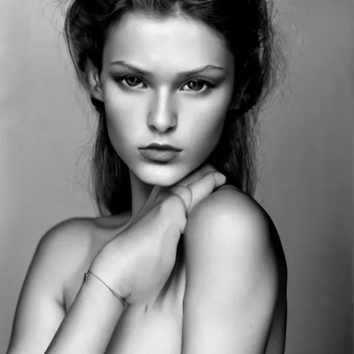 Prompt: photo portrait of a young beautiful ukrainian model by terry o'neill