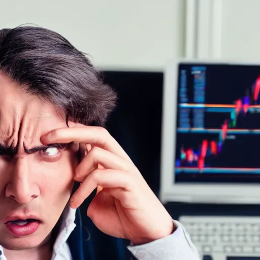 Image similar to person reacting from a crypto scam, angry