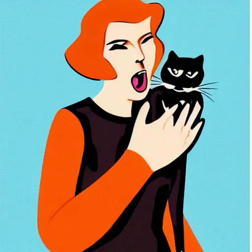 Image similar to woman yelling at cat art deco style high quality