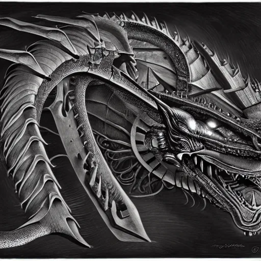 Image similar to detailed photograph of an exotic biomechanical dragon by h. r. giger