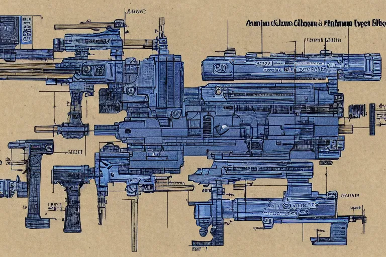 Image similar to Blueprint scheme of an armcannon