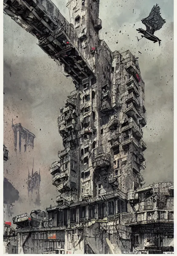 Prompt: [Brutalist bunker adorned with gargoyles and checkered flags. Propaganda poster!, intricate, elegant, highly detailed, digital painting, artstation, concept art, matte, sharp focus, illustration, art by Enki Bilal]