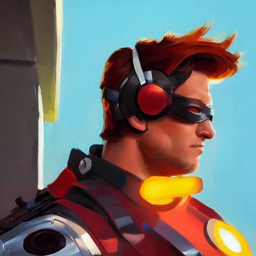 Image similar to greg manchess portrait painting of scott summers aka cyclops as overwatch character, medium shot, asymmetrical, profile picture, organic painting, sunny day, matte painting, bold shapes, hard edges, street art, trending on artstation, by huang guangjian and gil elvgren and sachin teng