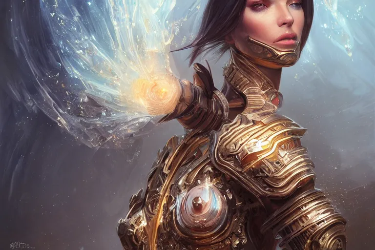 Prompt: a finely detailed portrait of a female human clothed in sparkling electrical battle armor, beautiful bone structure, symmetrical facial features, intricate, elegant, digital painting, trending on Artstation, concept art, smooth, sharp focus, illustration, from Diablo by Ruan Jia and Mandy Jurgens and Artgerm and william-adolphe bouguerea, award winning