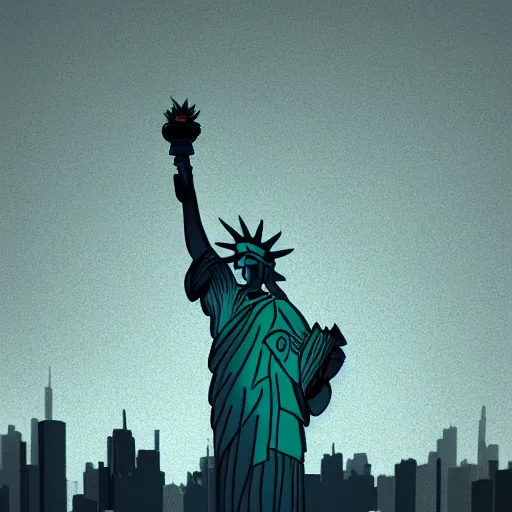 Prompt: statue of liberty spray painted, vandalized, destroyed, post apocalyptic, cinematic lighting, cinema 4 d