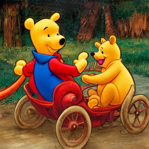 Winnie The Pooh Wearing A Crown Driving A Clown Car In 