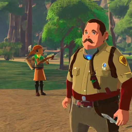 Prompt: Paul Blart Mall Cop in The Legend of Zelda Breath of the Wild