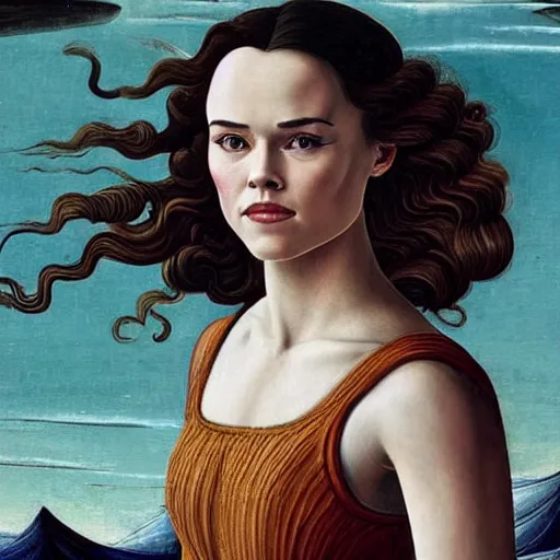 Image similar to botticelli painting of daisy ridley