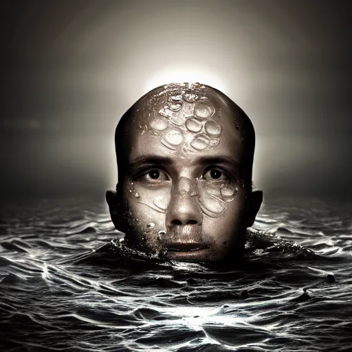 Image similar to a water manipulation in the shape of a human head, on the ocean water, cinematic, in the style of johnson tsang, long shot, hyper detailed, hyper realistic, ray tracing, 8 k resolution, sharp focus, realistic water, award winning