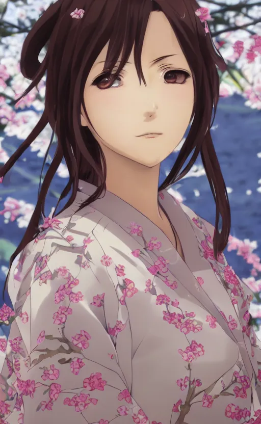 Prompt: anime style, gta 5, portrait of girl, yukata clothing, sakura tree in background, brown short hair, hair down, symmetrical facial features, from arknights, hyper realistic, rule of thirds, extreme detail, 4 k drawing, safebooru, realistic lighting, by alphonse mucha, greg rutkowski, sharp focus, backlit