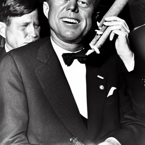 Prompt: jfk smoking the fattest blunt ever,