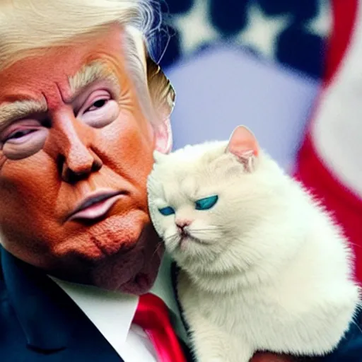 Prompt: donald trump with a head of a cat