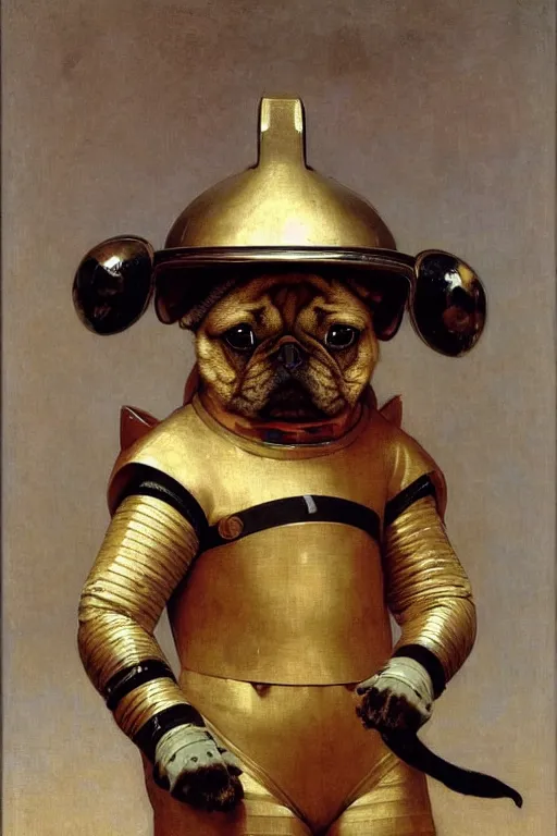 Image similar to portrait of a dog astronaut with chinese dragon armor and helmet, majestic, solemn, by bouguereau