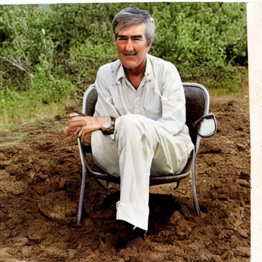 Prompt: autochrome photograph of Randy Mantooth sitting in a bathtub filled with mud under a tree