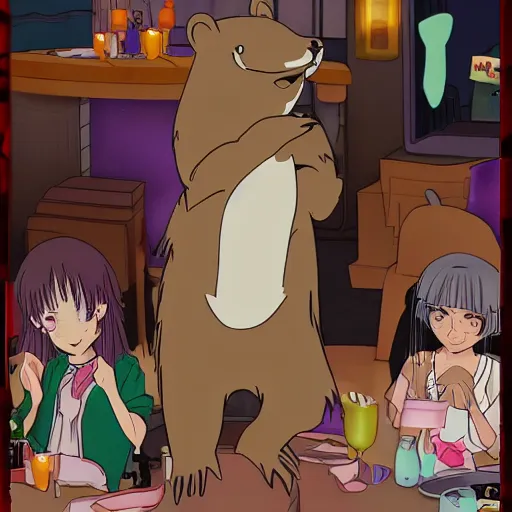 Image similar to beaver at a party. anime style