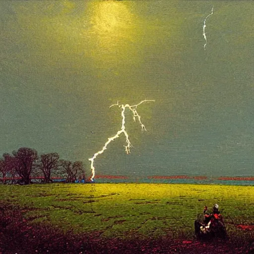 Image similar to landscape of lightning in the style of john atkinson grimshaw