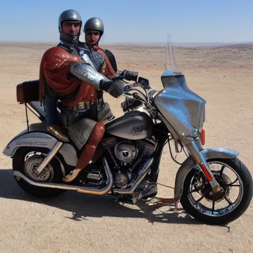 Image similar to el cid campeador conquistando marte subido en una harley davidson