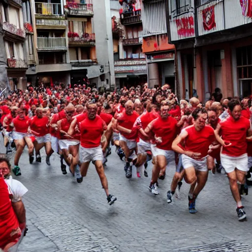 Image similar to the running of the bob rosses screaming in pamplona spain