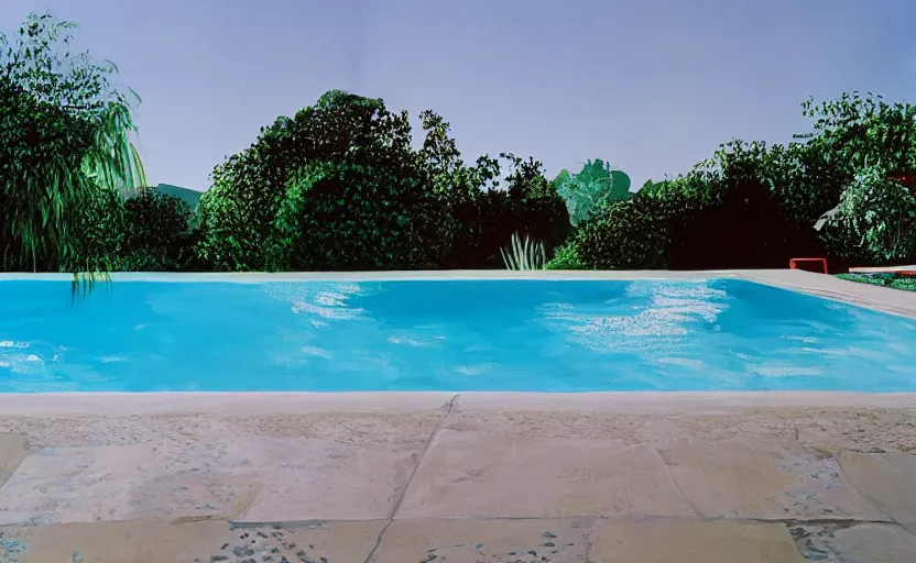 Prompt: a luxury villa pool by David hockney