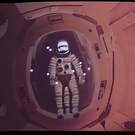 Prompt: glowing skeletal astronaut, 1 9 6 0 s, color bleed, video compression, video glitch, monochrome, akira kurosawa, mamoru oshii, wes anderson, stanley kubrick