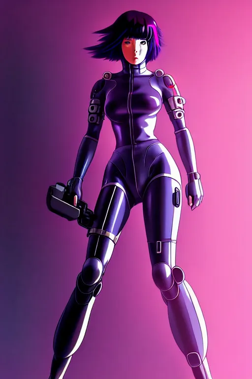 Image similar to a fullbody pose of motoko kusanagi riding futuristic motorbike, the major ghost in the shell : : stand alone complex, the laughing man, netflix : : by ilya kuvshinov, rossdraws, artgerm, sola digital arts, anti aliasing, raytracing : :