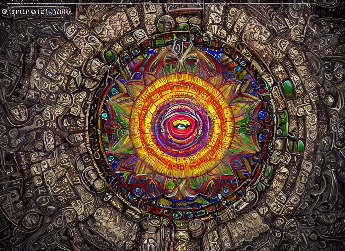 Prompt: hyperrealism, detailed textures, photorealistic 3 d render, a coloured beautiful mystical tibetan kalachakra crystal mandala with sanskrit writing, sharp focus, ultra realistic, ultra high pixel detail, cinematic, intricate, cinematic light, concept art, illustration, art station, unreal engine 8 k