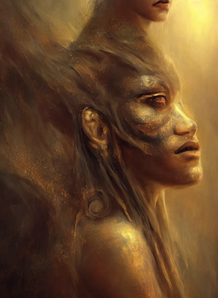 Prompt: a closeup portrait of creature that invokes fear, d & d, fantasy setting, ancient egypt environment, serene colors, soft lighting, atmospheric, cinematic, moody, in the style of diego koi, gina heyer, luiz escanuela, art by alyssa monk, depth, hyperrealism, rule of thirds, golden ratio, oil on canvas, 8 k