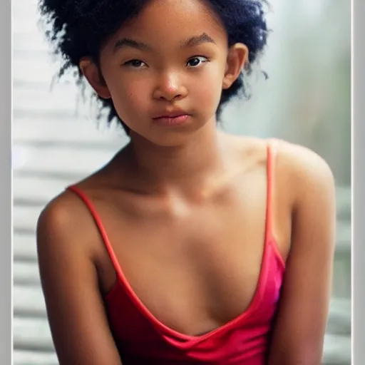 Image similar to a beautiful blasian girl with heterochromia