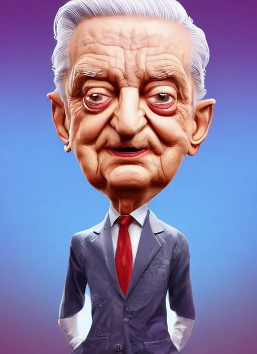 Prompt: colourful caricature - 3 d vfx art - portrait of a george soros with money all around hime, art style by james jean & hsiao - ron cheng, character concept art, unreal engine render, digital illustration, sharp, intricate detail, volumetric light, ray tracing, soft light, symmetric, pinterest, artstation, behance,