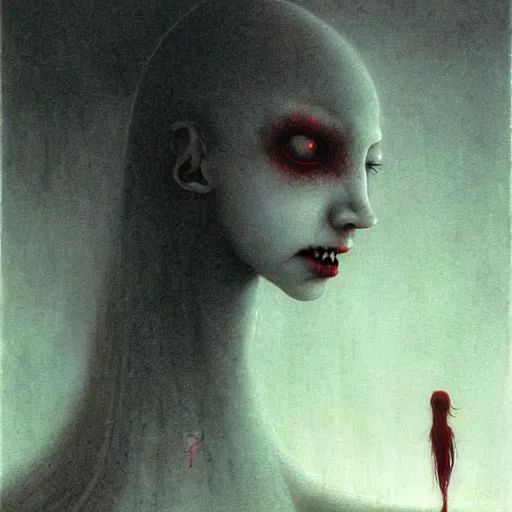 Image similar to A cute vampire girl by Beksinski