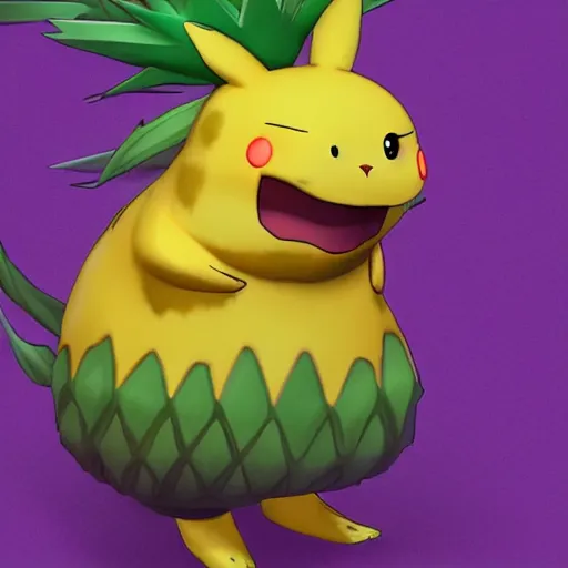 Image similar to a pokemon that looks like a pineapple, the pineapple that is laughing ， digital art, trending on art station. unreal engine.