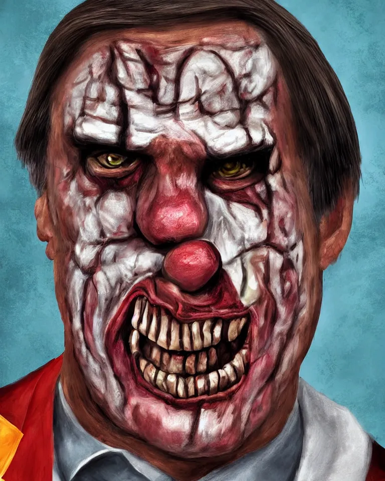 Image similar to a striking digital painting portrait of bolsonaro as a zombie clown