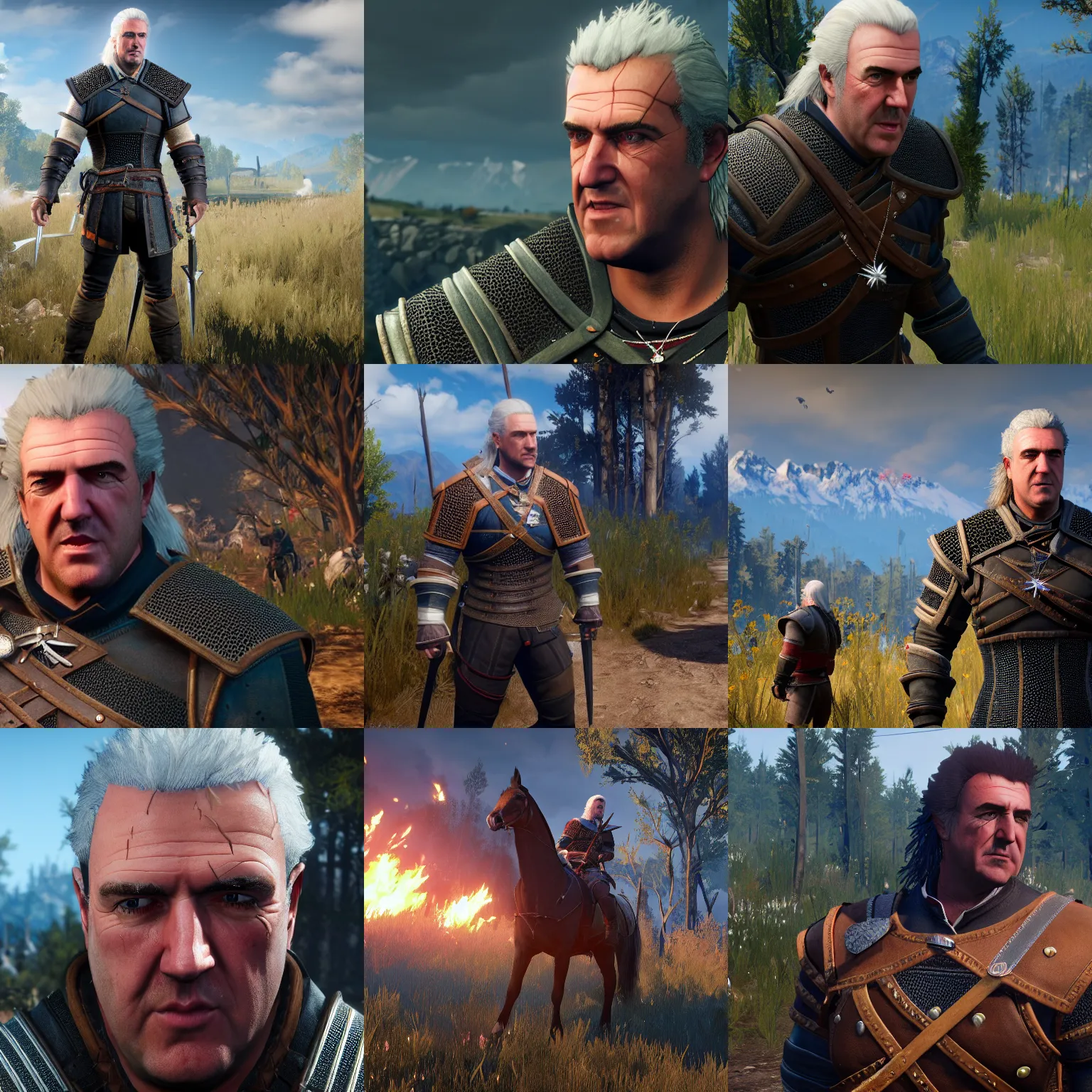 Prompt: gameplay screenshot of jeremy clarkson in the witcher 3