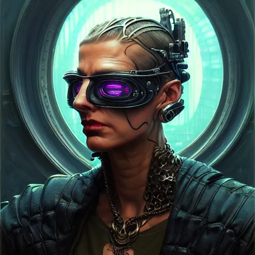 Image similar to front shot of a cyberpunk criminal character, intricate, elegant, highly detailed, centered, digital painting, artstation, concept art, smooth, sharp focus, illustration, artgerm, Tomasz Alen Kopera, Peter Mohrbacher, donato giancola, Joseph Christian Leyendecker, WLOP, Boris Vallejo, mugshot!!!!!, ugly!!!!