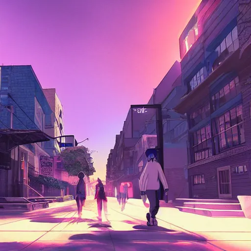 Prompt: a screenshot of the streets of toronto anime style, volumetric light, artwork by barclay shaw