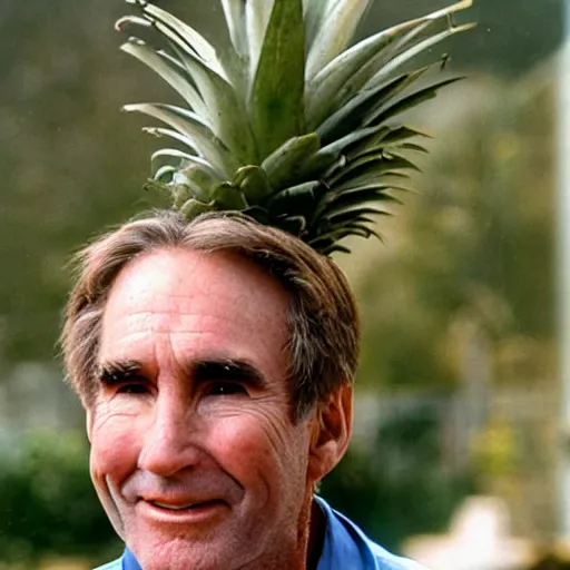 Prompt: jim dale wearing a pineapple on his head