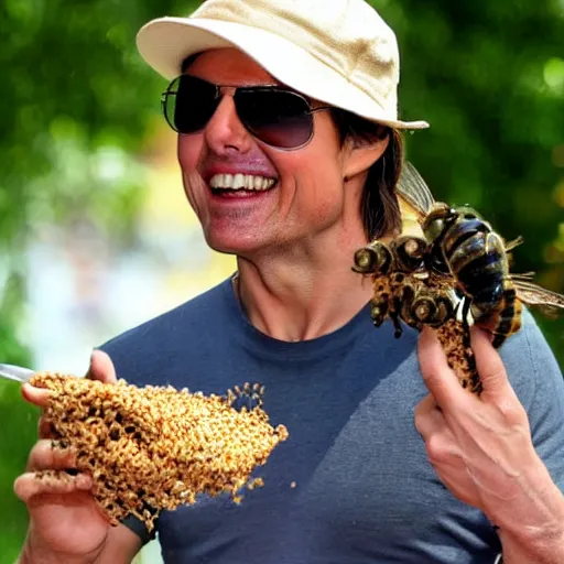 Image similar to Tom Cruise eating a bowl of bees