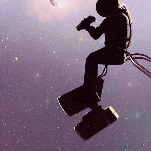 Image similar to astronaut floating in space holding a microphone lots of stars greg rutkowski